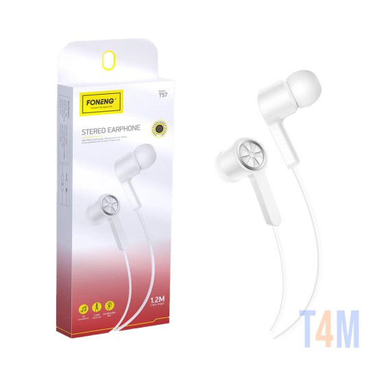 Foneng Wired Earphones T57 with Microphone 3.5mm 1.2M White
